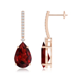 12x8mm AAAA Solitaire Pear Garnet Drop Earrings with Diamonds in 18K Rose Gold