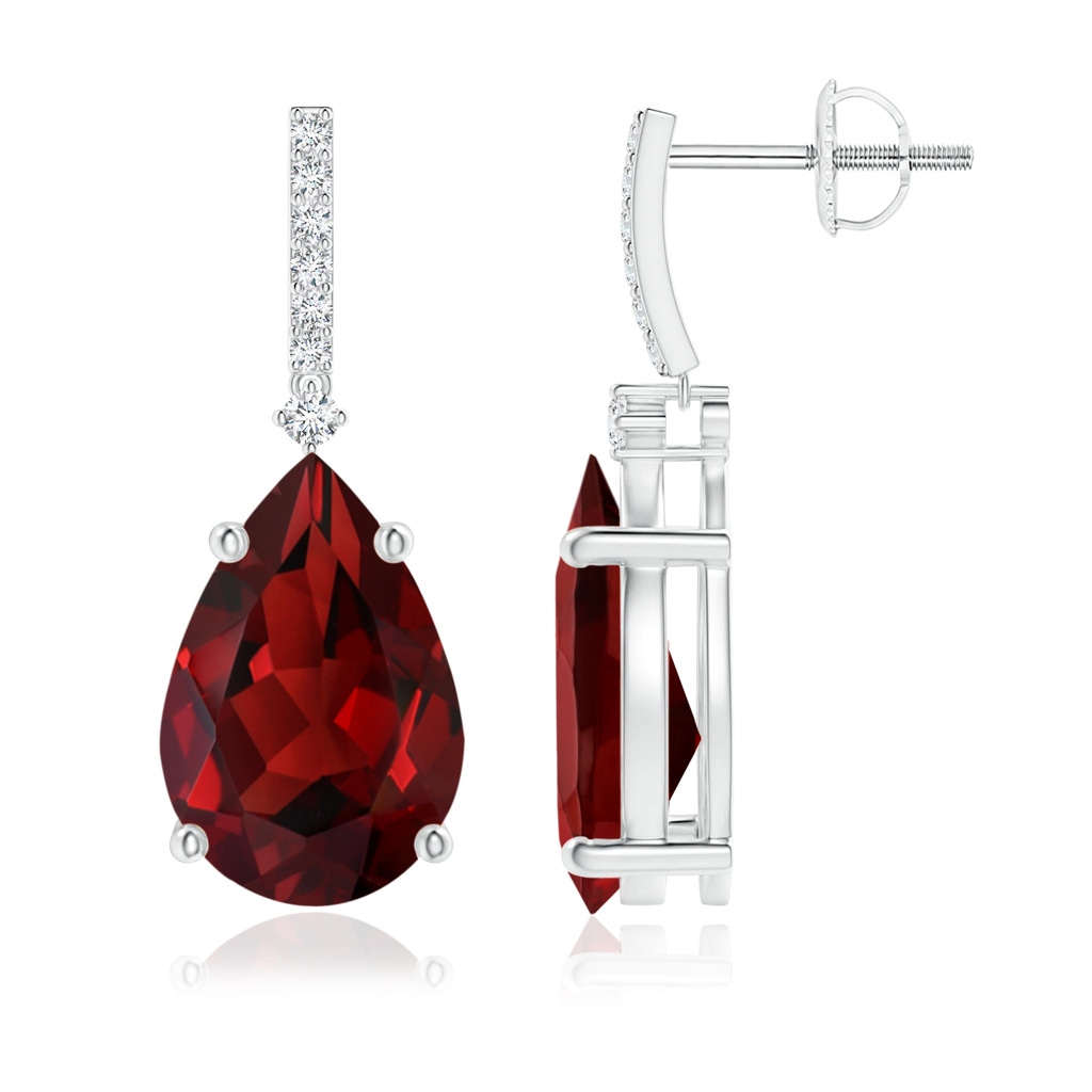 12x8mm AAAA Solitaire Pear Garnet Drop Earrings with Diamonds in P950 Platinum