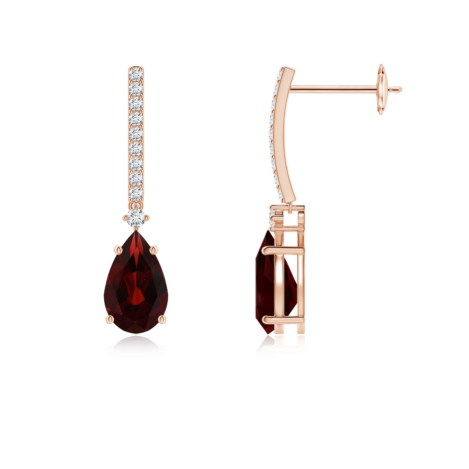 8x5mm AA Solitaire Pear Garnet Drop Earrings with Diamonds in Rose Gold 