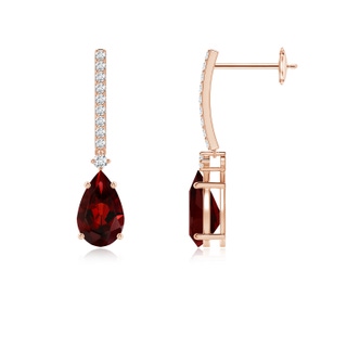 8x5mm AAA Solitaire Pear Garnet Drop Earrings with Diamonds in 10K Rose Gold