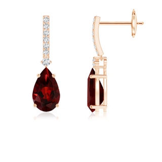 8x5mm AAA Solitaire Pear Garnet Drop Earrings with Diamonds in Rose Gold