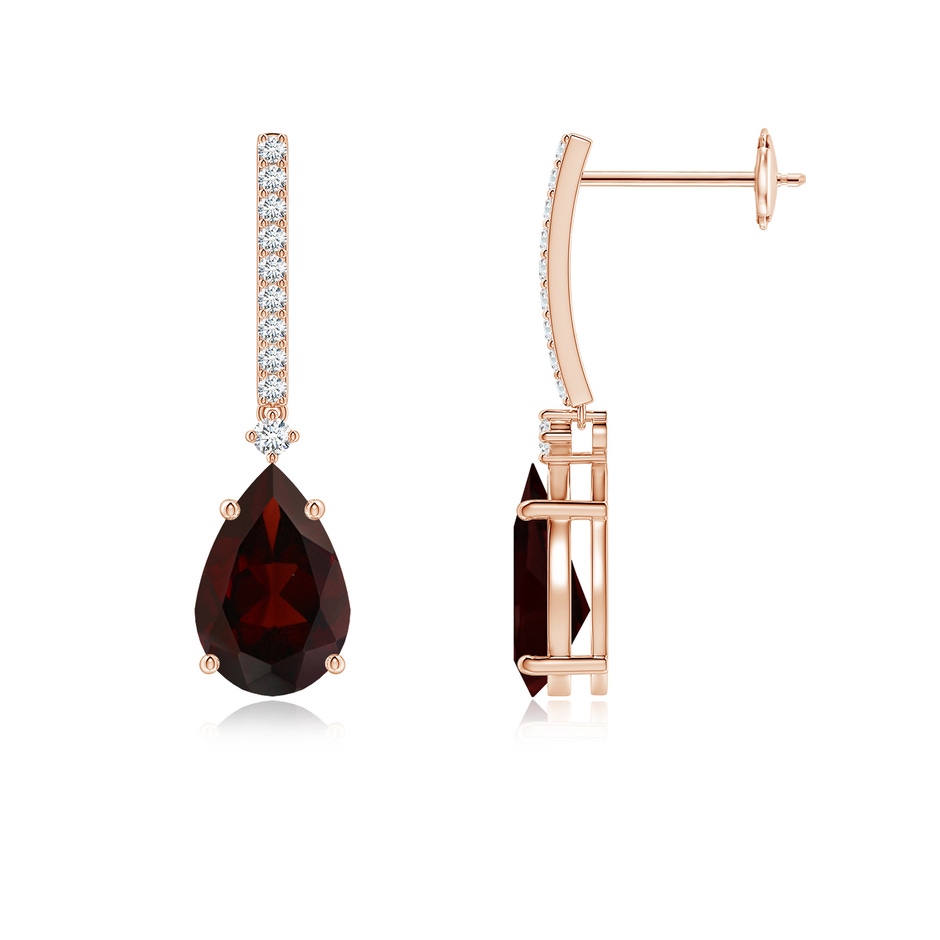 9x6mm A Solitaire Pear Garnet Drop Earrings with Diamonds in 9K Rose Gold 