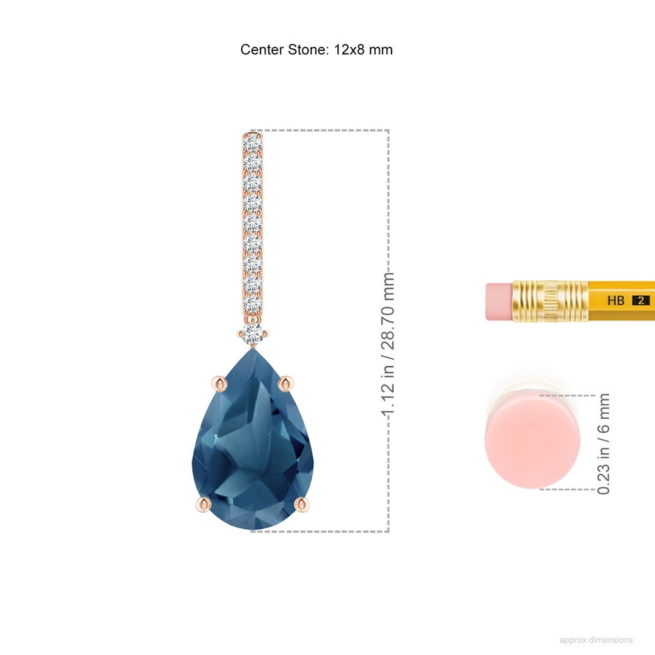 12x8mm A Pear-Shaped London Blue Topaz Earrings with Diamond Accents in Rose Gold ruler