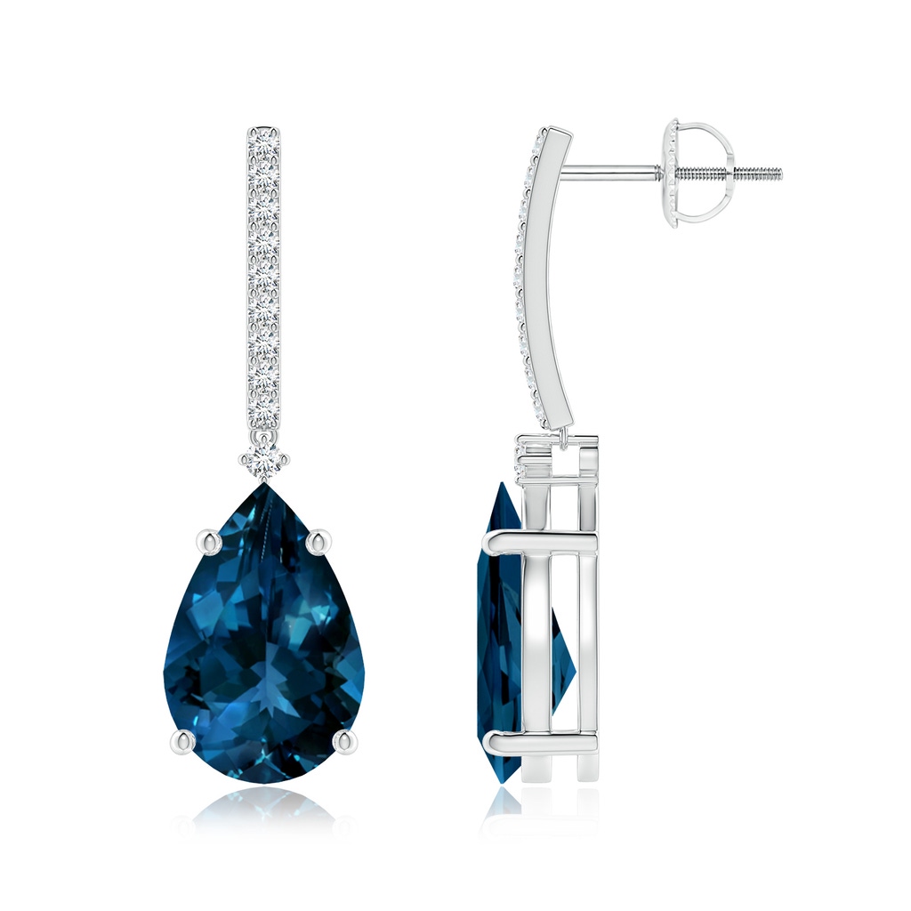 12x8mm AAAA Pear-Shaped London Blue Topaz Earrings with Diamond Accents in P950 Platinum