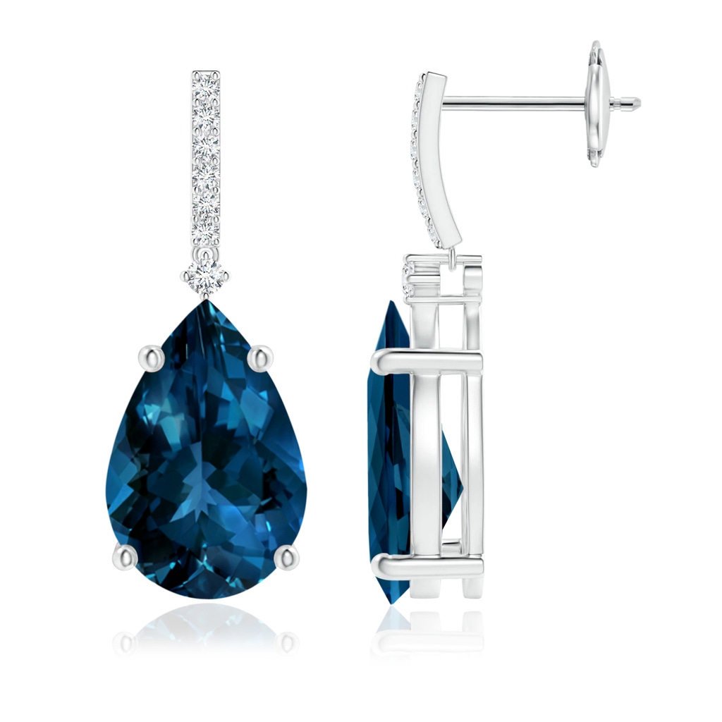 12x8mm AAAA Pear-Shaped London Blue Topaz Earrings with Diamond Accents in White Gold