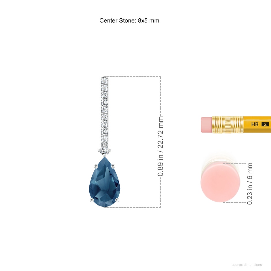 8x5mm A Pear-Shaped London Blue Topaz Earrings with Diamond Accents in P950 Platinum ruler