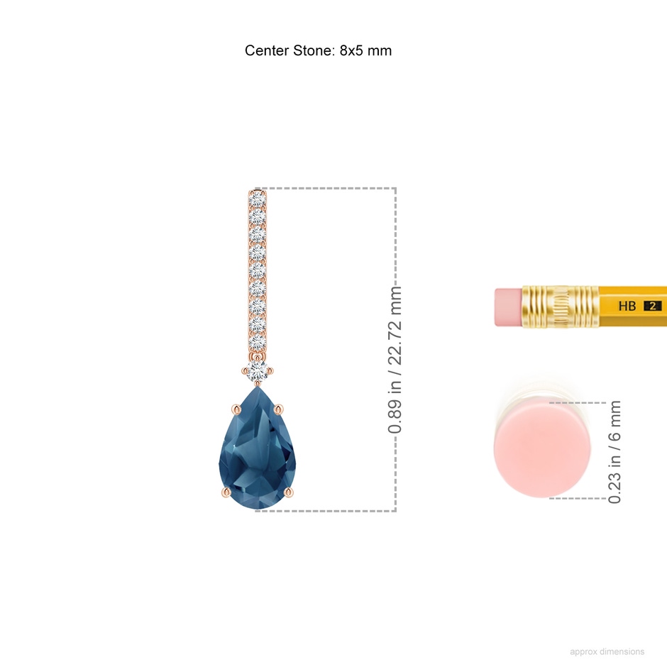 8x5mm A Pear-Shaped London Blue Topaz Earrings with Diamond Accents in Rose Gold ruler
