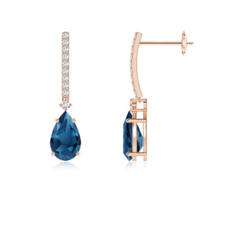 8x5mm AA Pear-Shaped London Blue Topaz Earrings with Diamond Accents in Rose Gold