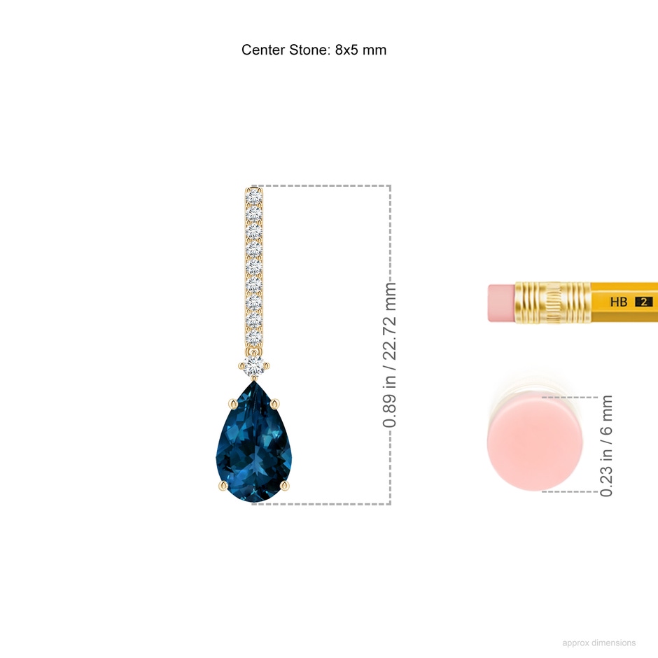 8x5mm AAAA Pear-Shaped London Blue Topaz Earrings with Diamond Accents in Yellow Gold ruler