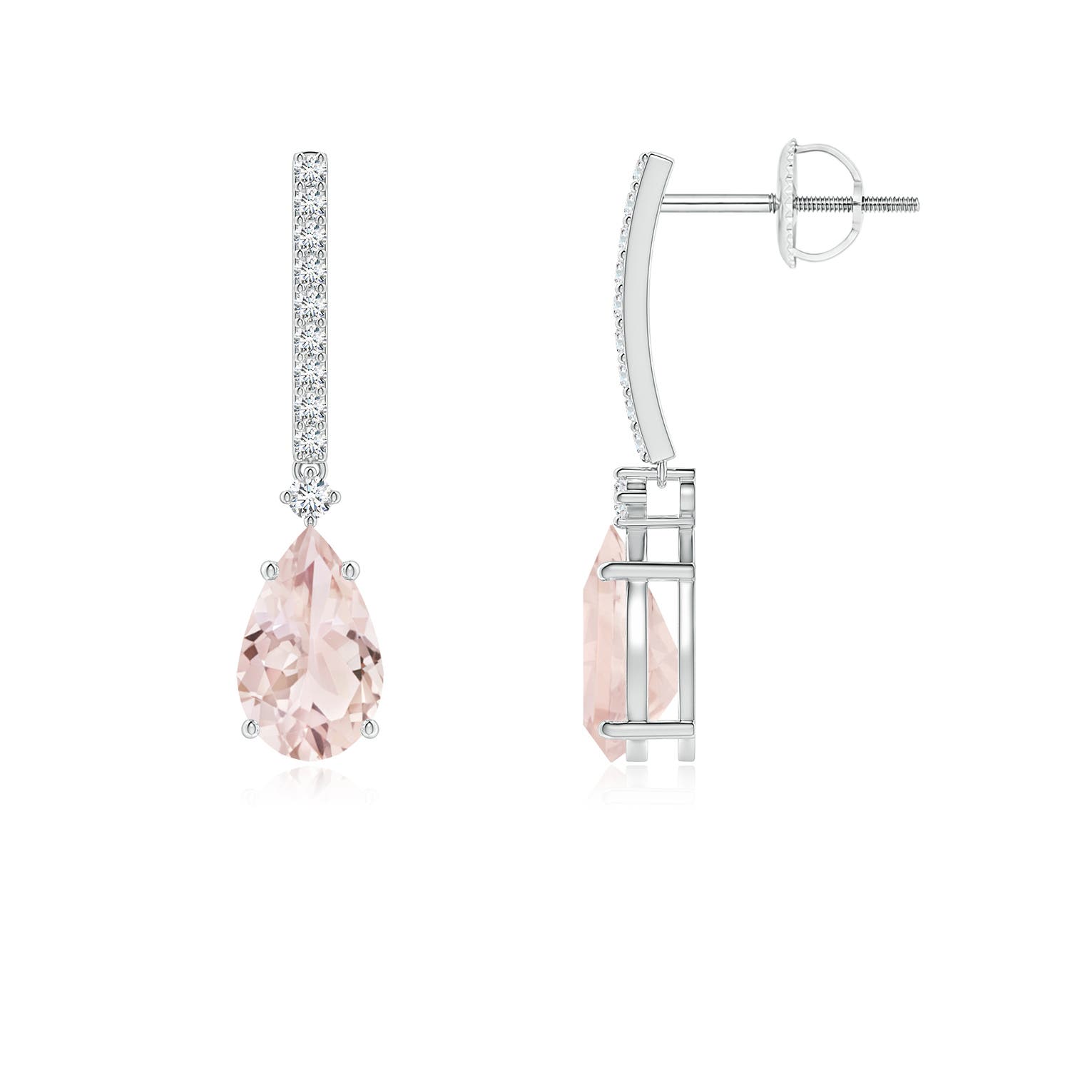 8x5mm A Solitaire Pear Morganite Drop Earrings with Diamonds in P950 Platinum