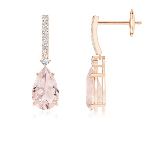 8x5mm A Solitaire Pear Morganite Drop Earrings with Diamonds in Rose Gold