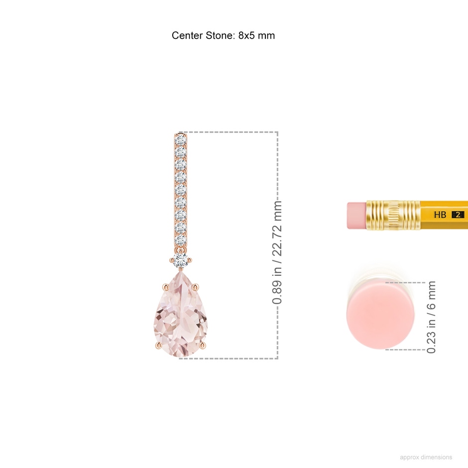 8x5mm A Solitaire Pear Morganite Drop Earrings with Diamonds in Rose Gold ruler