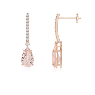8x5mm AA Solitaire Pear Morganite Drop Earrings with Diamonds in 9K Rose Gold
