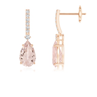 8x5mm AA Solitaire Pear Morganite Drop Earrings with Diamonds in Rose Gold
