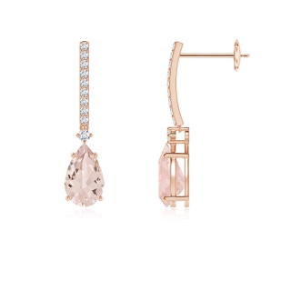 8x5mm AA Solitaire Pear Morganite Drop Earrings with Diamonds in Rose Gold