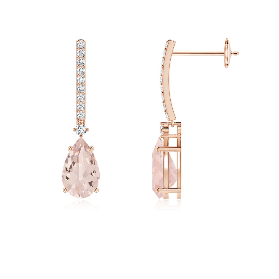 8x5mm AA Solitaire Pear Morganite Drop Earrings with Diamonds in Rose Gold 