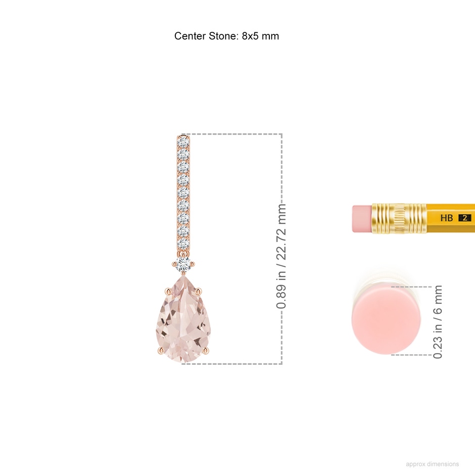 8x5mm AA Solitaire Pear Morganite Drop Earrings with Diamonds in Rose Gold ruler