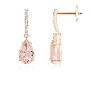 8x5mm AAA Solitaire Pear Morganite Drop Earrings with Diamonds in 9K Rose Gold