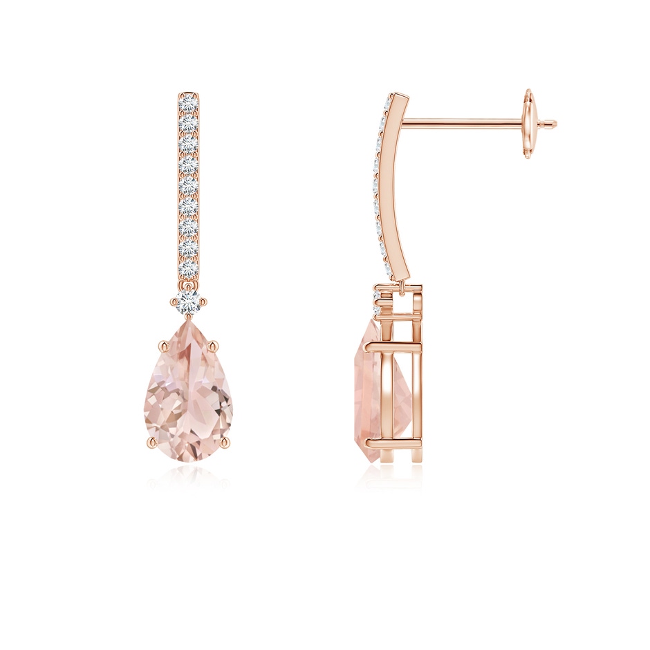 8x5mm AAA Solitaire Pear Morganite Drop Earrings with Diamonds in 9K Rose Gold 