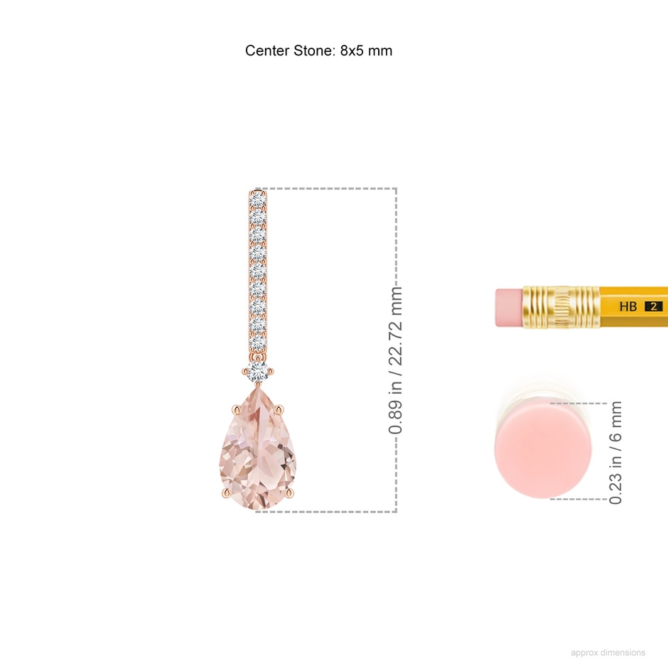 8x5mm AAA Solitaire Pear Morganite Drop Earrings with Diamonds in 9K Rose Gold ruler