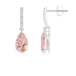 8x5mm AAAA Solitaire Pear Morganite Drop Earrings with Diamonds in P950 Platinum