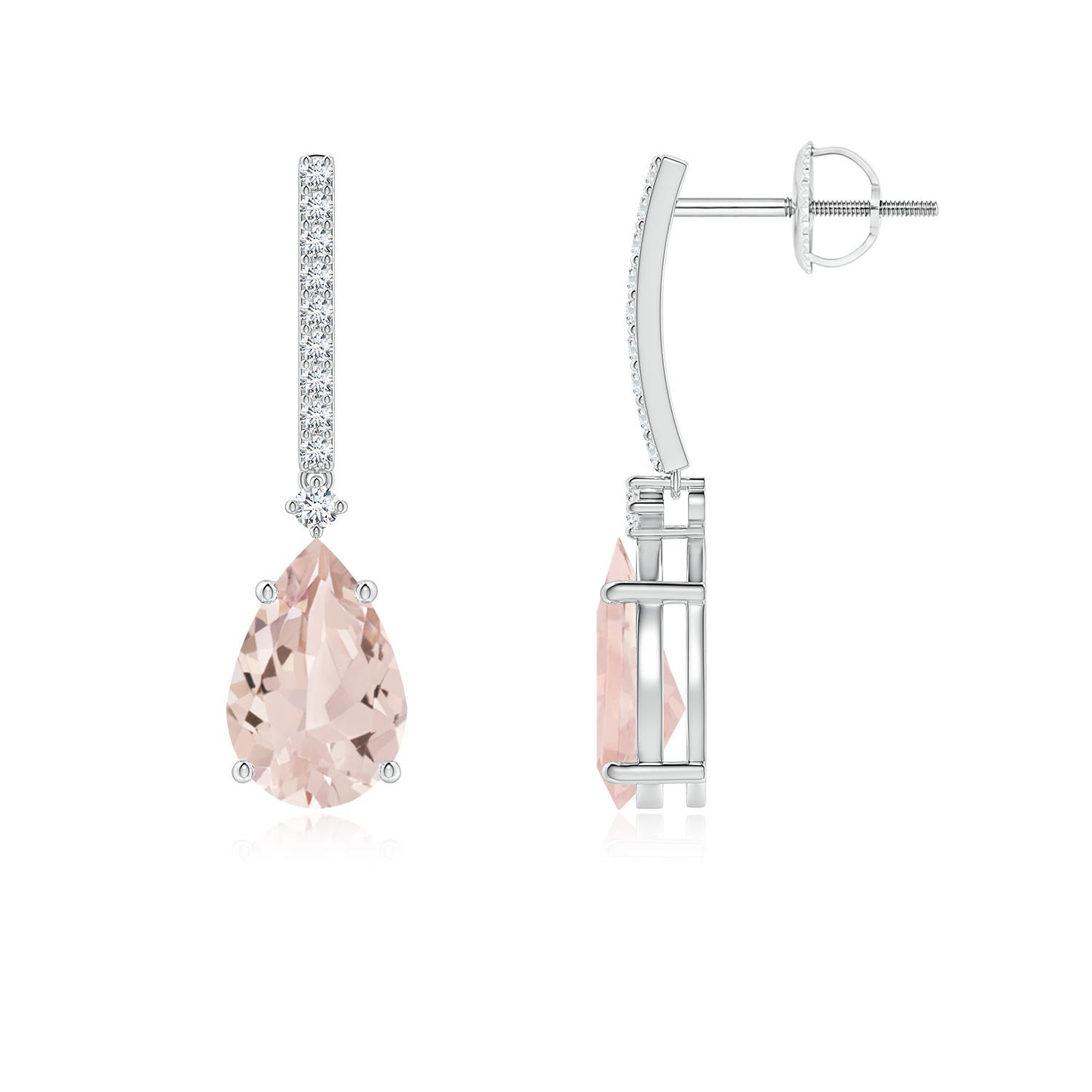 9x6mm AA Solitaire Pear Morganite Drop Earrings with Diamonds in P950 Platinum