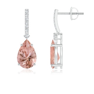 9x6mm AAAA Solitaire Pear Morganite Drop Earrings with Diamonds in P950 Platinum