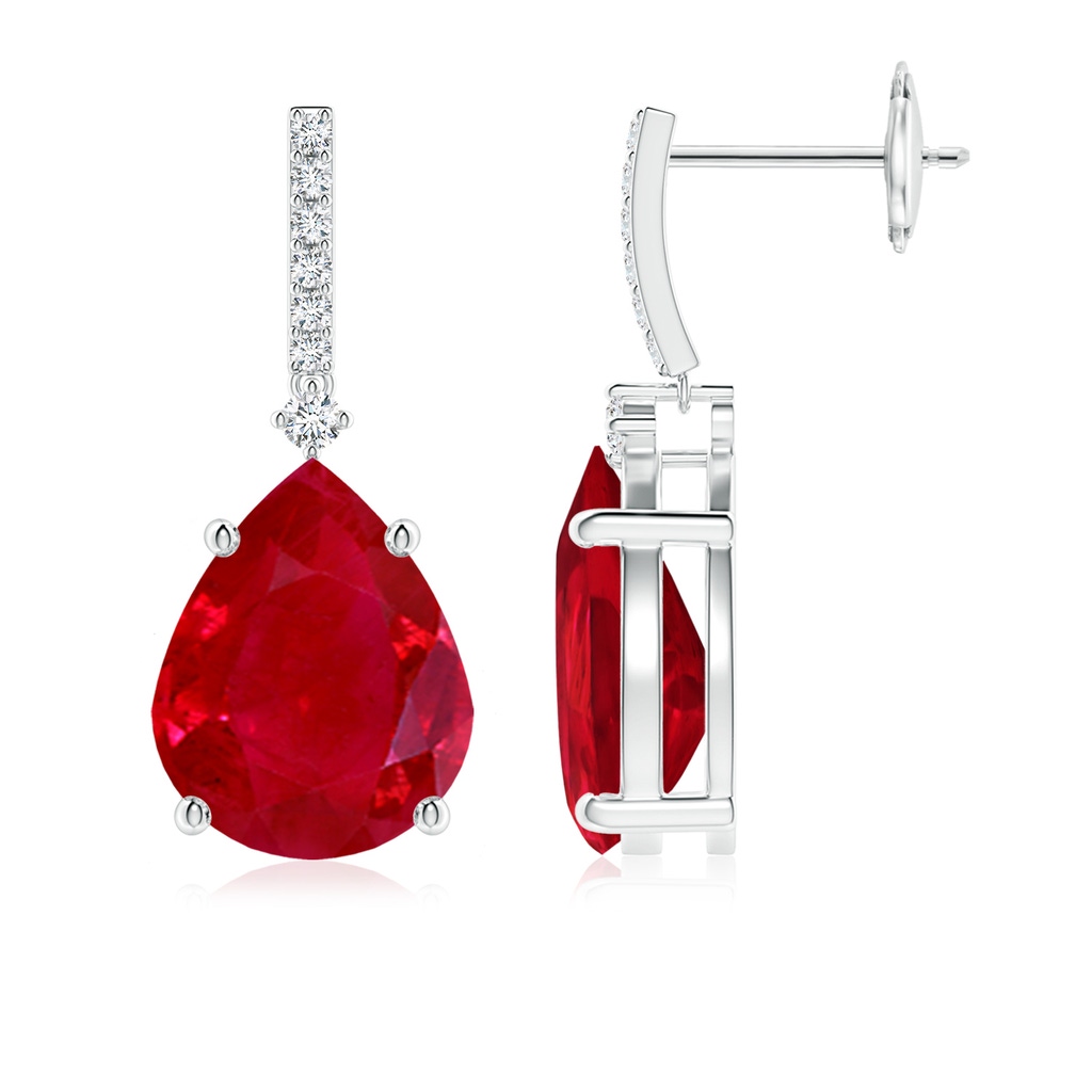 10x8mm AAA Pear-Shaped Ruby Drop Earrings with Accents in White Gold
