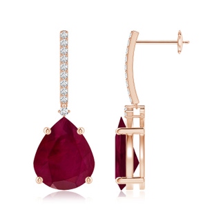 12x10mm A Pear-Shaped Ruby Drop Earrings with Accents in Rose Gold