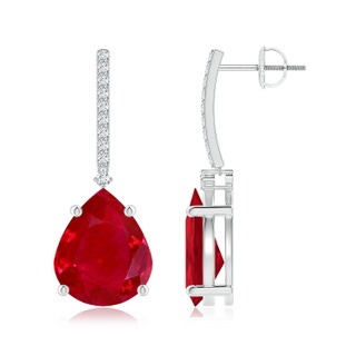 12x10mm AAA Pear-Shaped Ruby Drop Earrings with Accents in P950 Platinum