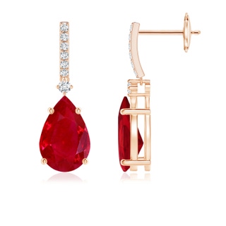 9x7mm AAA Pear-Shaped Ruby Drop Earrings with Accents in Rose Gold