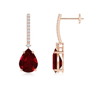 9x7mm AAAA Pear-Shaped Ruby Drop Earrings with Accents in Rose Gold