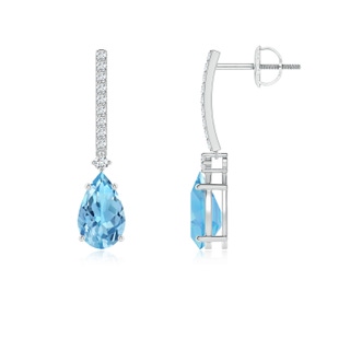 8x5mm A Solitaire Pear Swiss Blue Topaz Drop Earrings with Diamonds in P950 Platinum