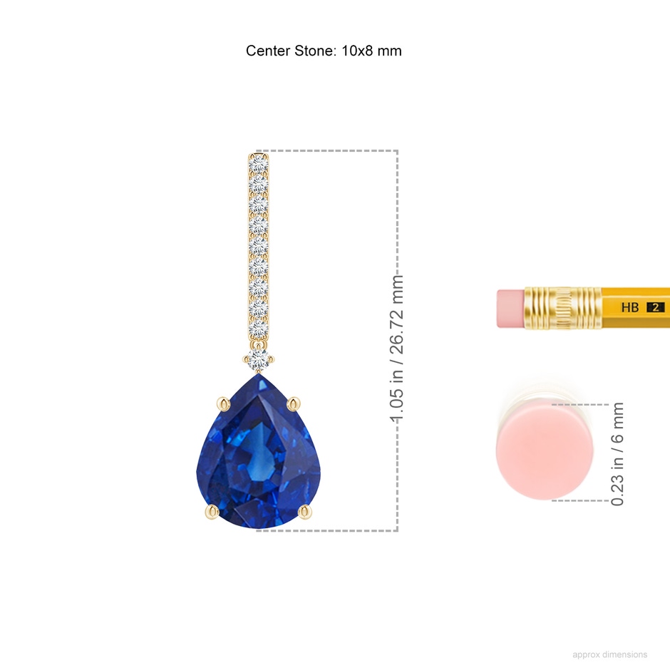 10x8mm AAA Pear-Shaped Blue Sapphire Drop Earrings with Accents in Yellow Gold ruler