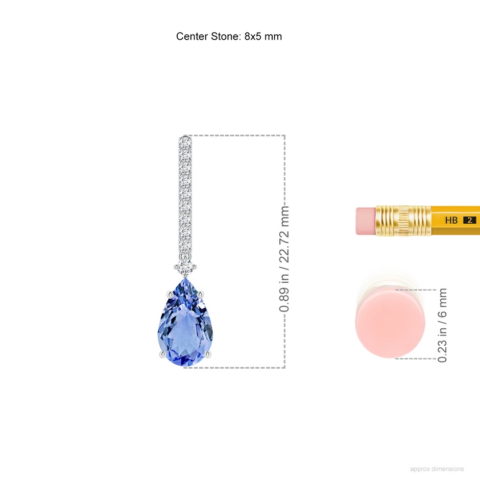 8x5mm A Solitaire Pear Tanzanite Drop Earrings with Diamonds in P950 Platinum ruler