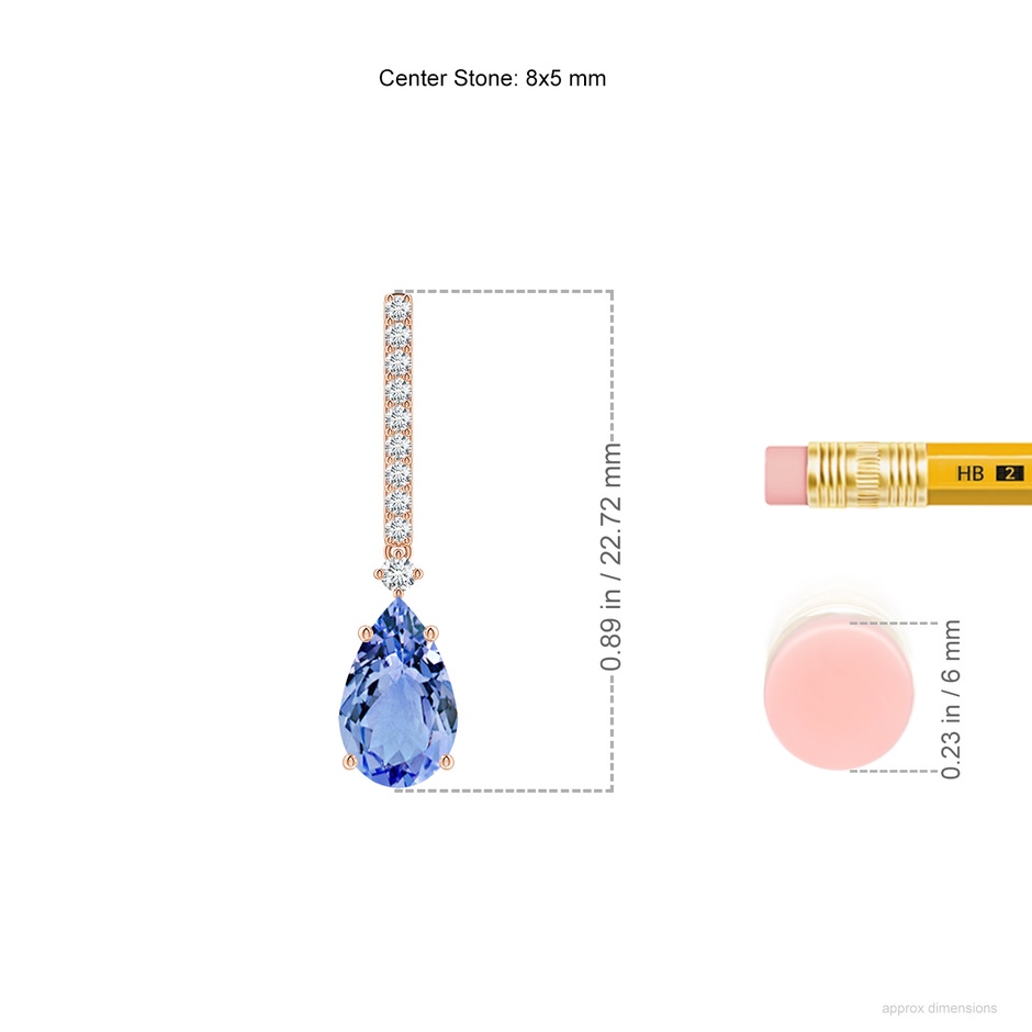 8x5mm A Solitaire Pear Tanzanite Drop Earrings with Diamonds in Rose Gold ruler