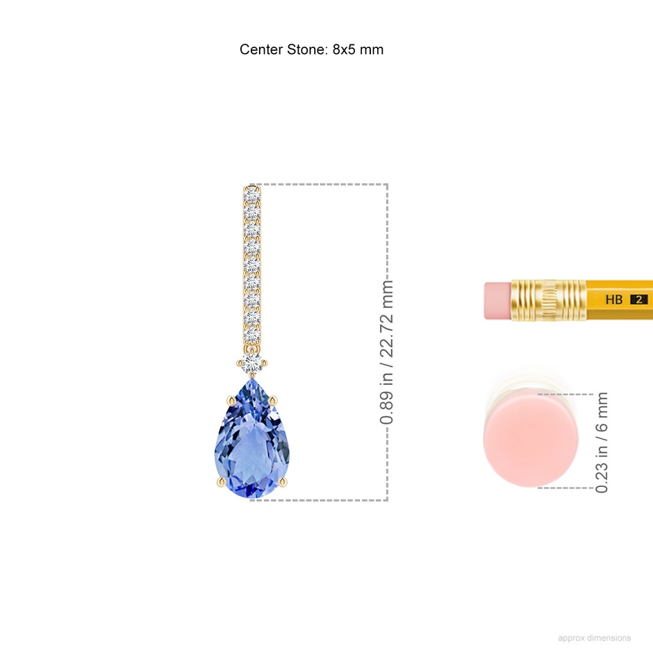8x5mm A Solitaire Pear Tanzanite Drop Earrings with Diamonds in Yellow Gold ruler