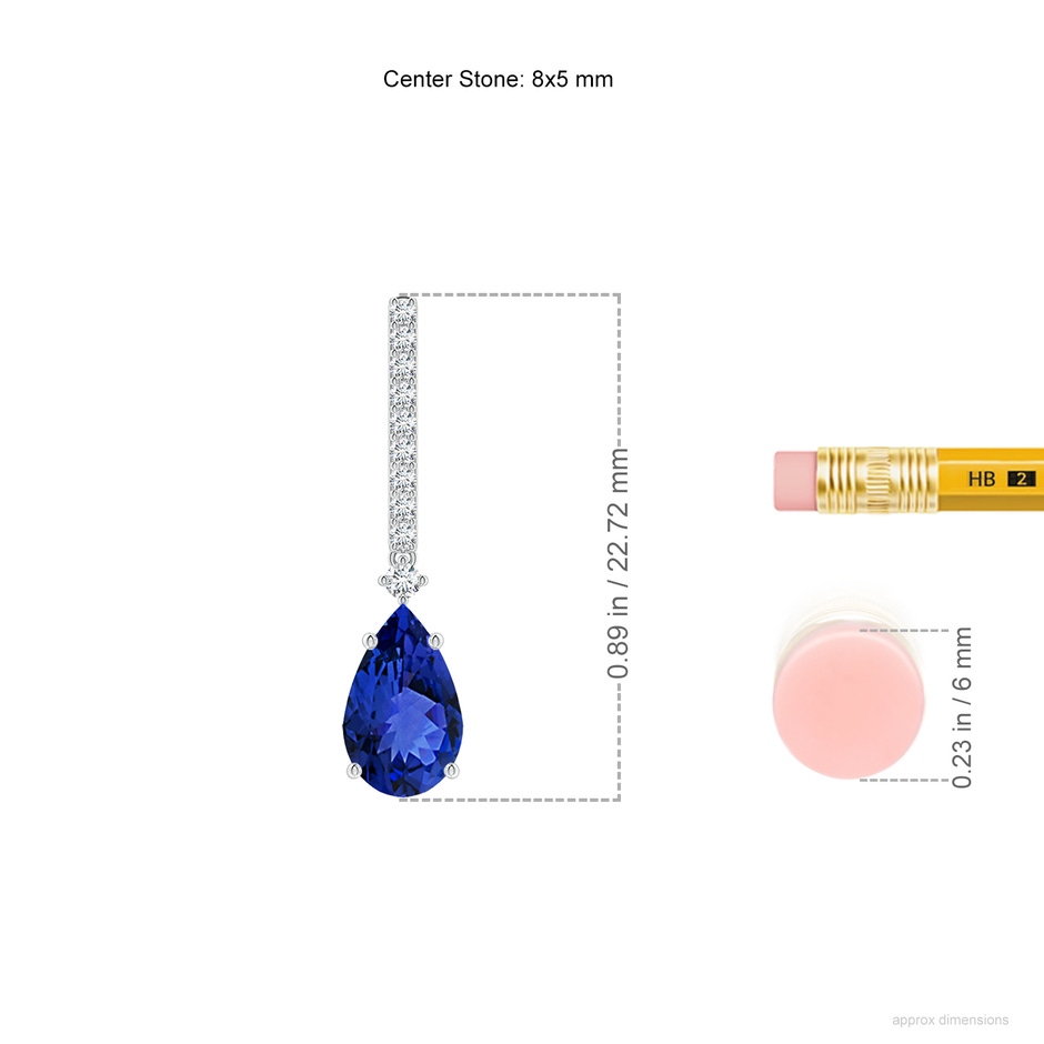 8x5mm AAA Solitaire Pear Tanzanite Drop Earrings with Diamonds in 18K White Gold ruler