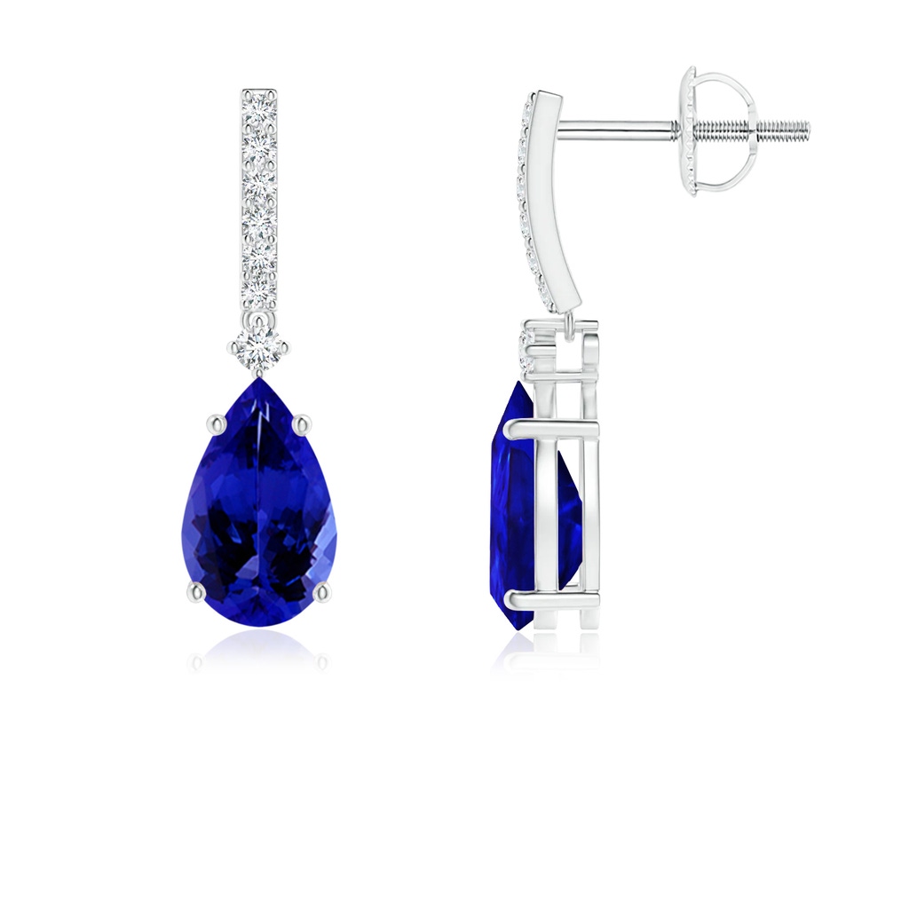8x5mm AAAA Solitaire Pear Tanzanite Drop Earrings with Diamonds in P950 Platinum