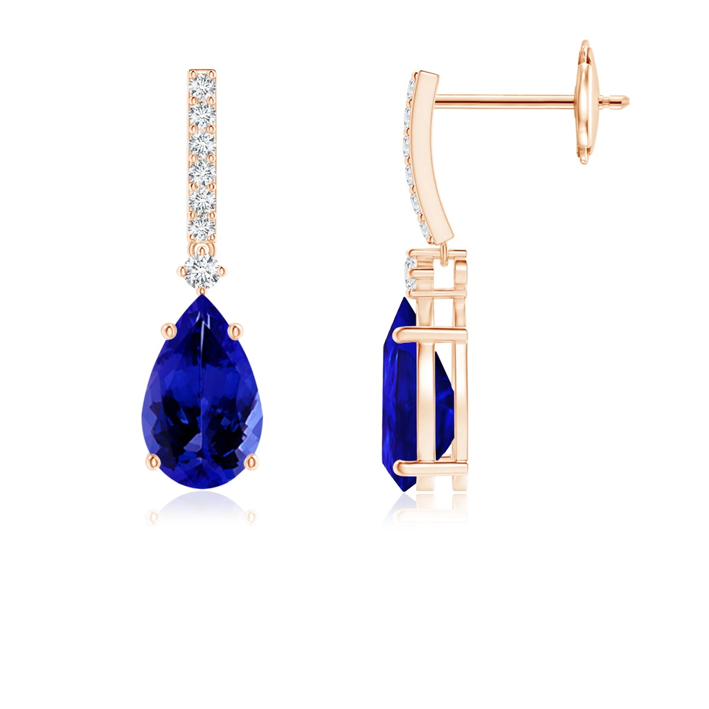 8x5mm AAAA Solitaire Pear Tanzanite Drop Earrings with Diamonds in Rose Gold