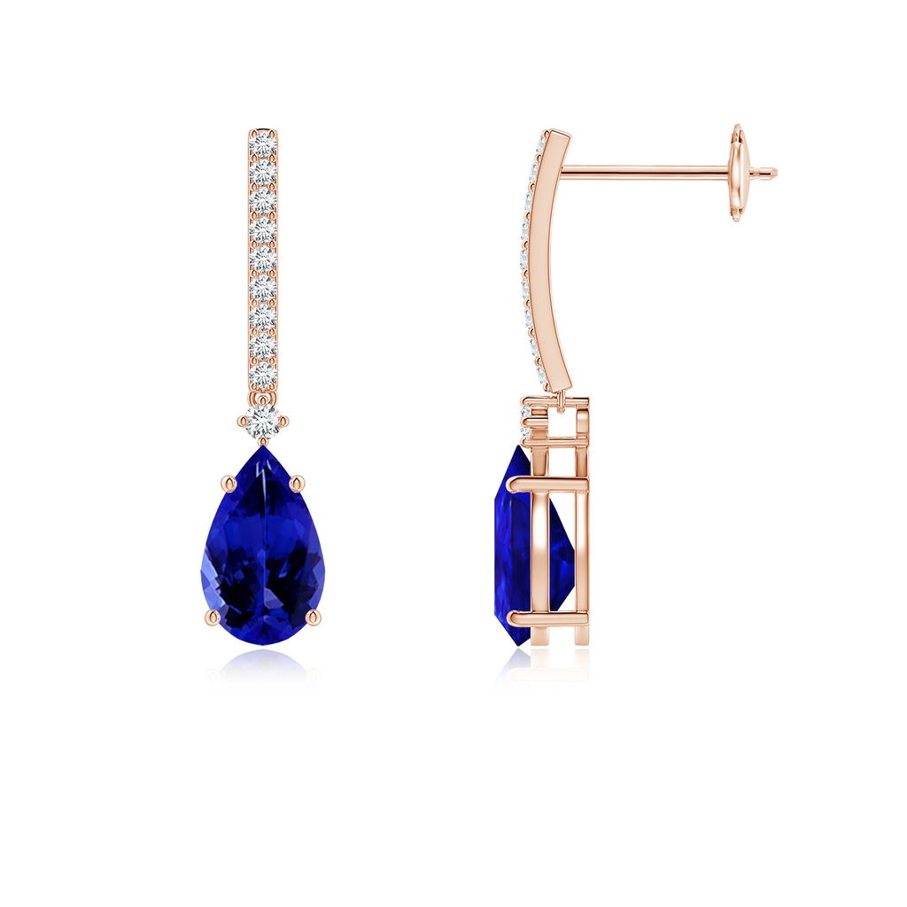 8x5mm AAAA Solitaire Pear Tanzanite Drop Earrings with Diamonds in Rose Gold