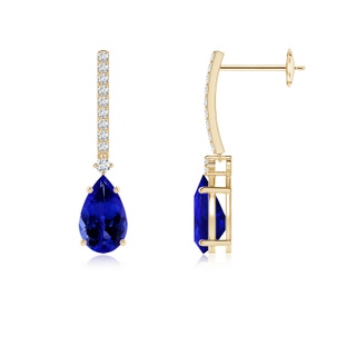 8x5mm AAAA Solitaire Pear Tanzanite Drop Earrings with Diamonds in Yellow Gold