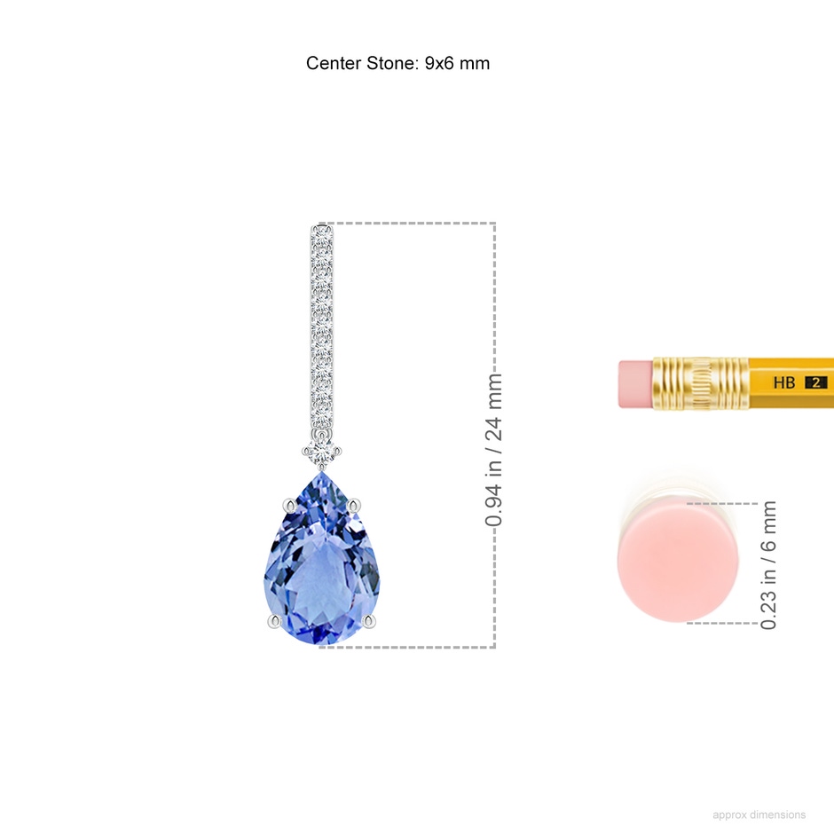9x6mm A Solitaire Pear Tanzanite Drop Earrings with Diamonds in White Gold ruler