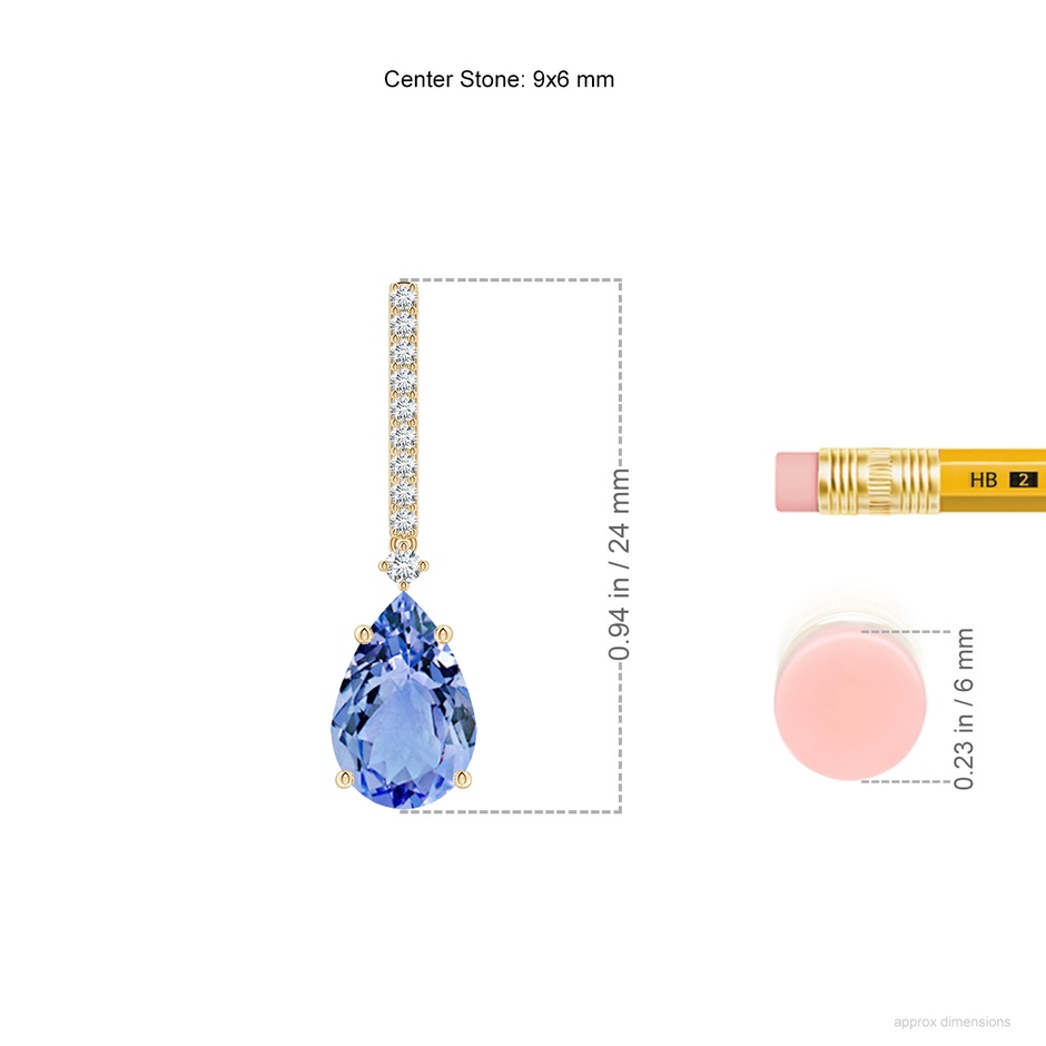 9x6mm A Solitaire Pear Tanzanite Drop Earrings with Diamonds in Yellow Gold ruler