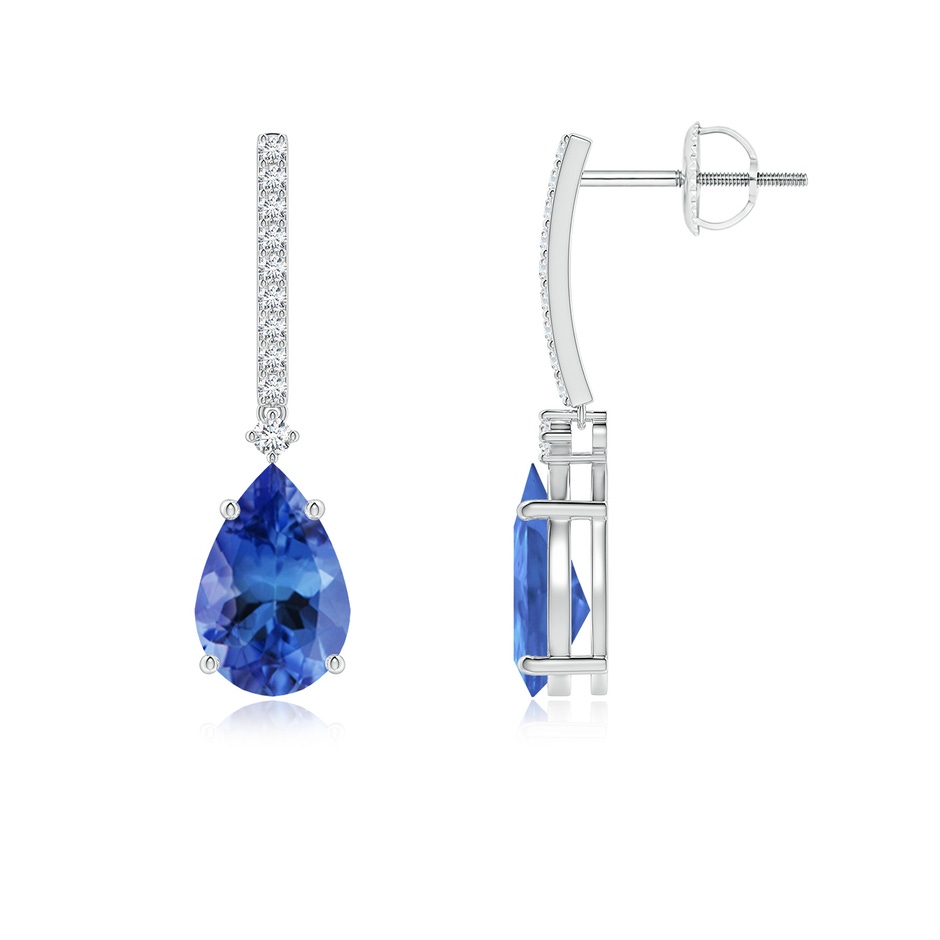 9x6mm AA Solitaire Pear Tanzanite Drop Earrings with Diamonds in P950 Platinum 