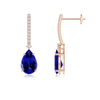 9x6mm AAAA Solitaire Pear Tanzanite Drop Earrings with Diamonds in 18K Rose Gold