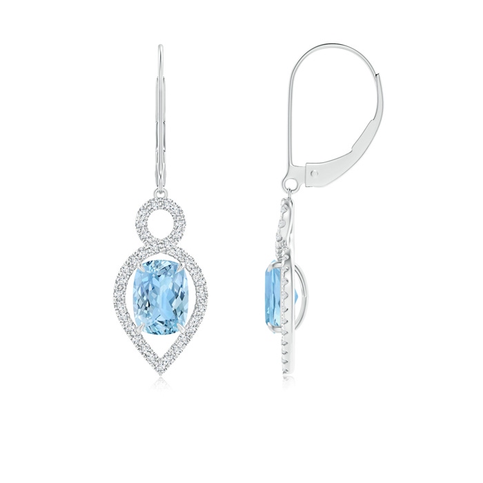 7x5mm AAAA Cushion Aquamarine Infinity Drop Earrings with Diamonds in P950 Platinum