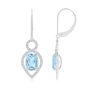 8x6mm AAA Cushion Aquamarine Infinity Drop Earrings with Diamonds in White Gold