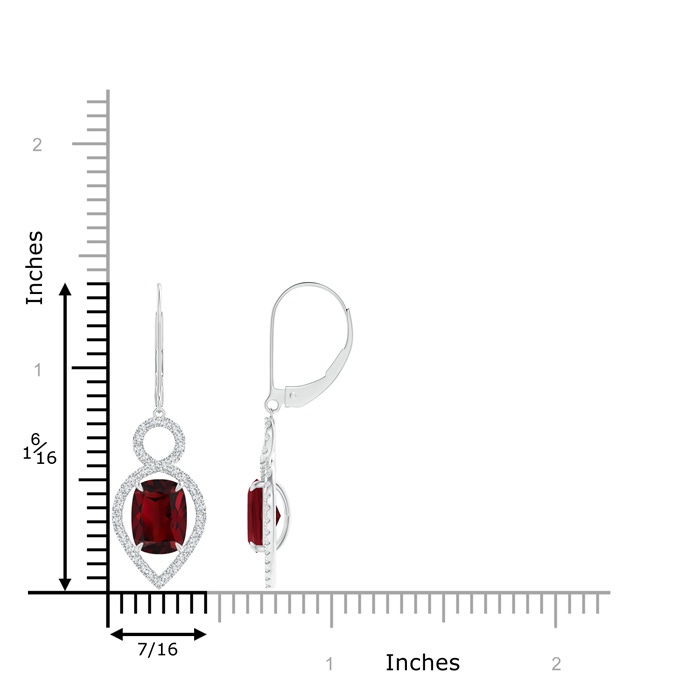 8x6mm AAA Cushion Garnet Infinity Drop Earrings with Diamonds in White Gold product image