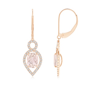 7x5mm A Cushion Morganite Infinity Drop Earrings with Diamonds in 10K Rose Gold
